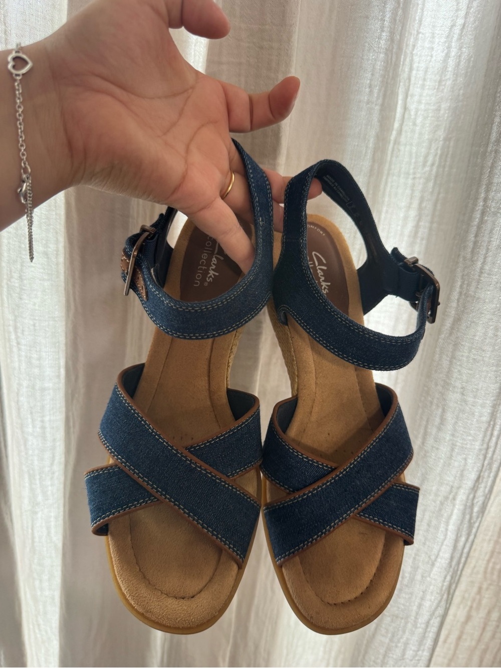 Clarks Denim Blue Crisscross Strap Sandals